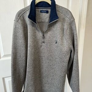 Nautica Men's Gray and Navy Zip-Up Sweater